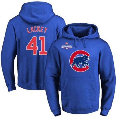 Cubs #41 John Lackey Blue 2016 World Series Champions Primary Logo Pullover MLB Hoodie