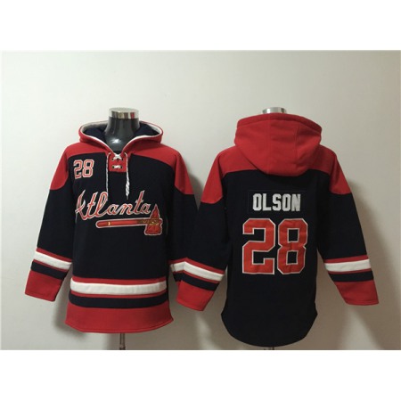 Men's Atlanta Braves #28 Matt Olson Navy/Red Ageless Must-Have Lace-Up Pullover Hoodie