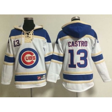 Cubs #13 Starlin Castro White Sawyer Hooded Sweatshirt MLB Hoodie