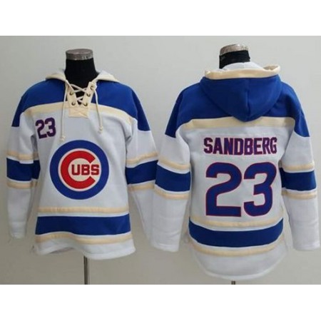 Cubs #23 Ryne Sandberg White Sawyer Hooded Sweatshirt MLB Hoodie