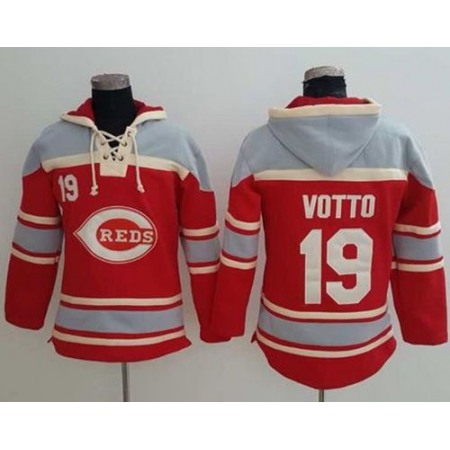 Reds #19 Joey Votto Red Sawyer Hooded Sweatshirt MLB Hoodie