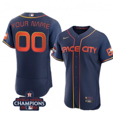 Men's Houston Astros Customized Navy 2022 World Series Champions City Connect Flex Base Stitched Baseball Jersey