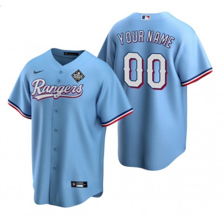 Men's Texas Rangers Customized Blue 2023 World Series Cool Base Stitched Jersey