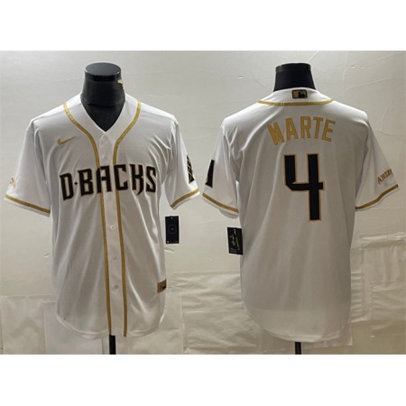 Men's Arizona Diamondbacks #4 Ketel Marte White Gold Cool Base Stitched Baseball Jersey