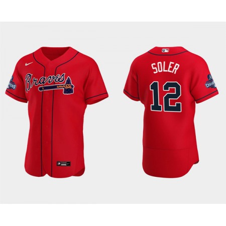 Men's Atlanta Braves #12 Jorge Soler 2021 Red World Series Champions Flex Base Stitched Jersey