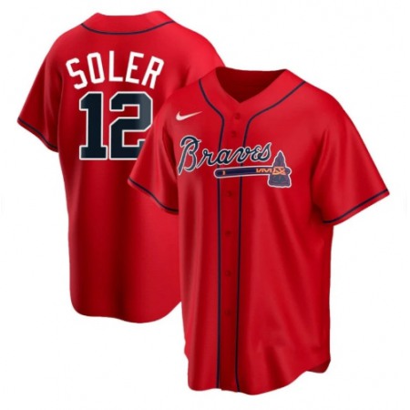 Men's Atlanta Braves #12 Jorge Soler Red Cool Base Stitched Jersey