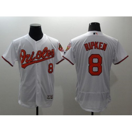 Orioles #8 Cal Ripken White Flexbase Authentic Collection Stitched MLB Jersey