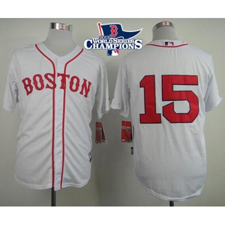 Red Sox #15 Dustin Pedroia White Cool Base 2013 World Series Champions Patch Stitched MLB Jersey