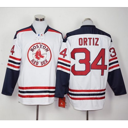 Red Sox #34 David Ortiz White Long Sleeve Stitched MLB Jersey