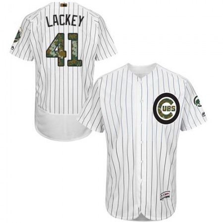 Cubs #41 John Lackey White(Blue Strip) Flexbase Authentic Collection 2016 Memorial Day Stitched MLB Jersey