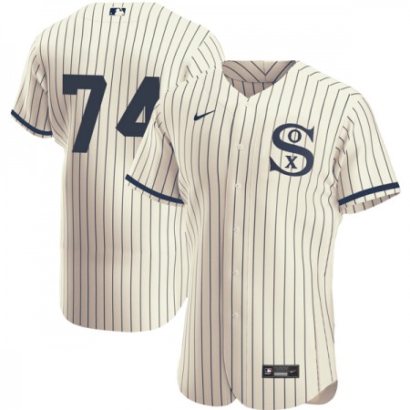 Men's Chicago White Sox #74 Eloy Jimenez 2021 Cream/Navy Field of Dreams Flex Base Stitched Jersey