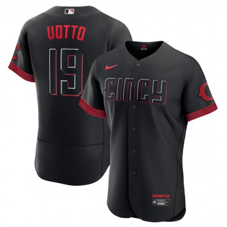 Men's Cincinnati Reds #19 Joey Votto Black 2023 City Connect Flex Base Stitched Jersey