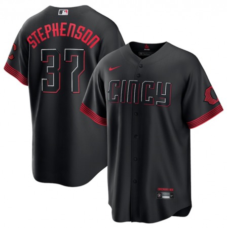 Men's Cincinnati Reds #37 Tyler Stephenson Black 2023 City Connect Stitched Jersey