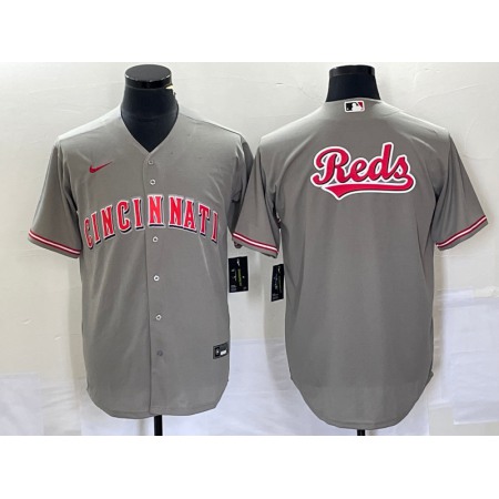 Men's Cincinnati Reds Gray Team Big Logo Cool Base Stitched Baseball Jersey