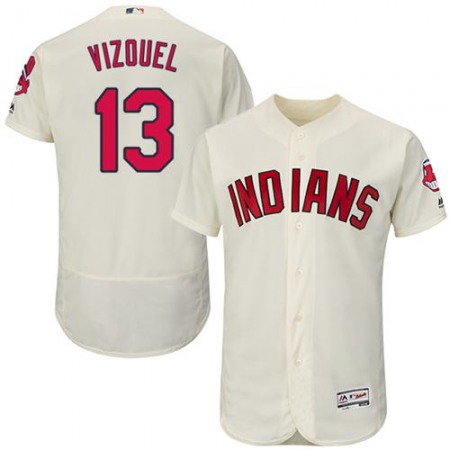 indians #13 Omar Vizquel Cream Flexbase Authentic Collection Stitched MLB Jersey