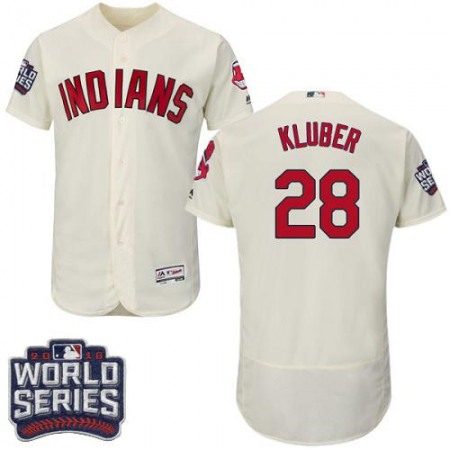 indians #28 Corey Kluber Cream Flexbase Authentic Collection 2016 World Series Bound Stitched MLB Jersey