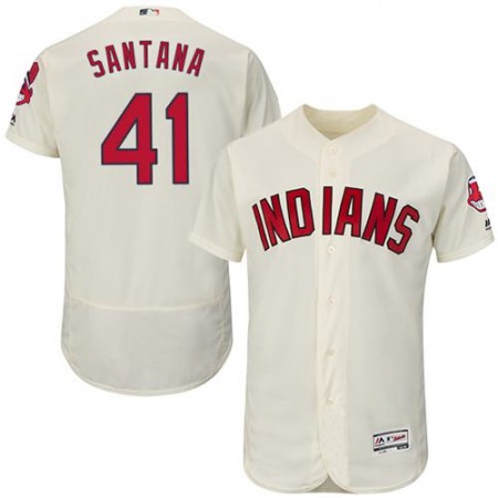 indians #41 Carlos Santana Cream Flexbase Authentic Collection Stitched MLB Jersey