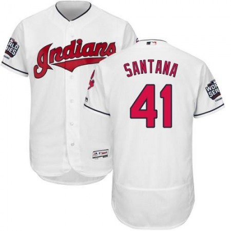 indians #41 Carlos Santana White Flexbase Authentic Collection 2016 World Series Bound Stitched MLB Jersey