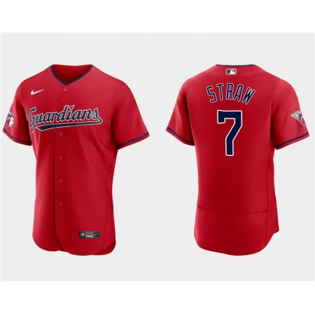 Men's Cleveland Guardians #7 Myles Straw Red Flex Base Stitched Jersey