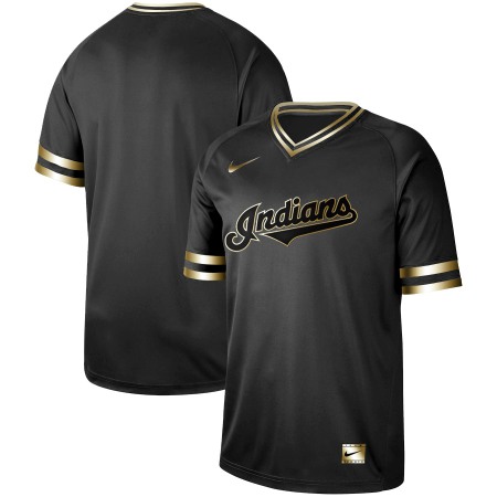 Men's Cleveland indians Black Gold Stitched MLB Jersey