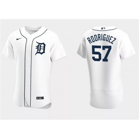 Men's Detroit Tigers #57 Eduardo Rodriguez White Flex Base Stitched Jersey