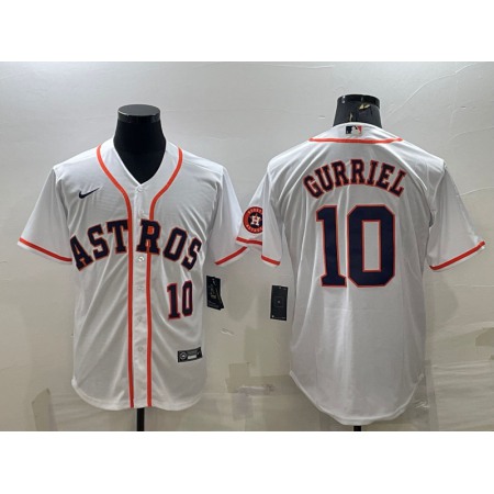 Men's Houston Astros #10 Yuli Gurriel White With Patch Cool Base Stitched Jersey