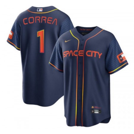 Men's Houston Astros #1 Carlos Correa 2022 Navy City Connect Cool Base Stitched Jersey