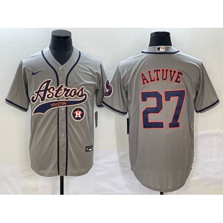 Men's Houston Astros #27 Jose Altuve Gray With Patch Cool Base Stitched Baseball Jersey