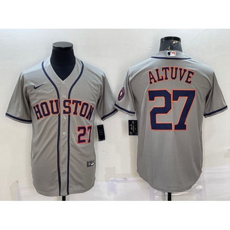 Men's Houston Astros #27 Jose Altuve Grey With Patch Cool Base Stitched Jersey