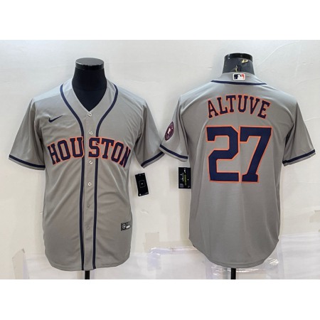 Men's Houston Astros #27 Jose Altuve Grey With Patch Cool Base Stitched Jersey