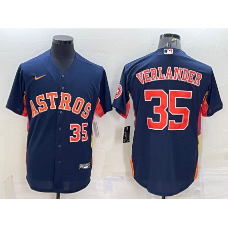 Men's Houston Astros #35 Justin Verlander Navy With Patch Cool Base Stitched Jersey