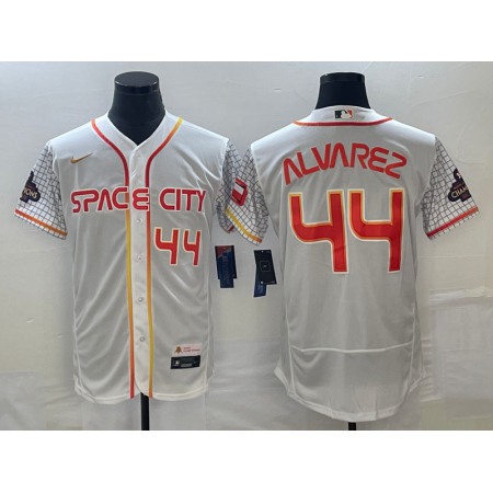 Men's Houston Astros #44 Yordan Alvarez White With 2022 World Serise Champions Patch Stitched Baseball Jersey