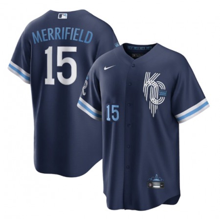 Men's Kansas City Royals #15 Whit Merrifield 2022 Navy City Connect Cool Base Stitched Jersey