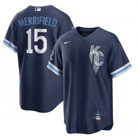 Men's Kansas City Royals #15 Whit Merrifield 2022 Navy City Connect Cool Base Stitched Jersey