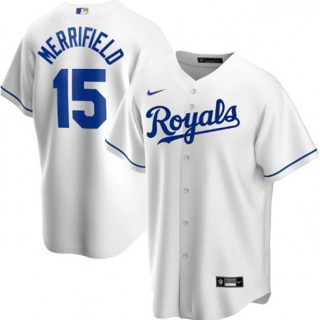 Men's Kansas City Royals #15 Whit Merrifield White Cool Base Stitched Jersey