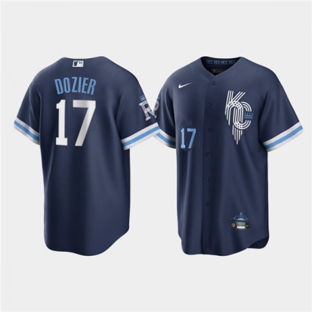 Men's Kansas City Royals #17 Hunter Dozier 2022 Navy City Connect Cool Base Stitched Jersey