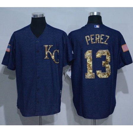 Royals #13 Salvador Perez Denim Blue Salute to Service Stitched MLB Jersey