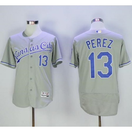 Royals #13 Salvador Perez Grey Flexbase Authentic Collection Stitched MLB Jersey