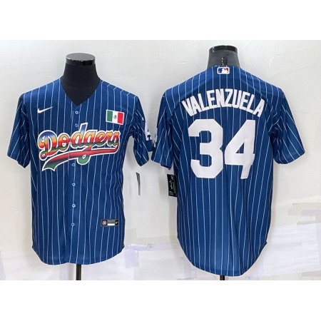 Men's Los Angeles Dodgers #34 Toro Valenzuela Navy Mexico Rainbow Cool Base Stitched Baseball Jersey