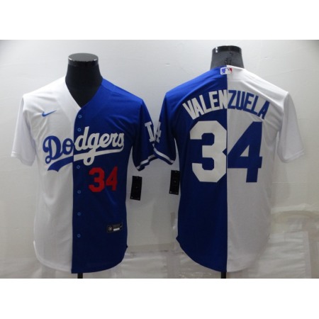 Men's Los Angeles Dodgers #34 Toro Valenzuela White/Blue Split Cool Base Stitched Baseball Jersey