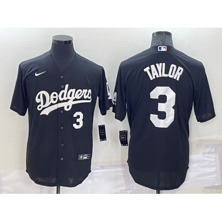 Men's Los Angeles Dodgers #3 Chris Taylor Black Cool Base Stitched Baseball Jersey