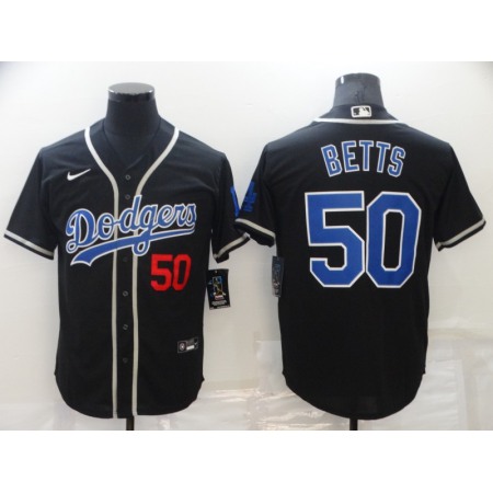 Men's Los Angeles Dodgers #50 Mookie Betts Black Cool Base Stitched Baseball Jersey