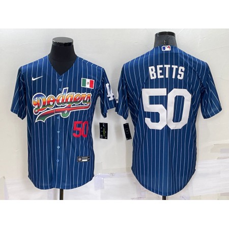 Men's Los Angeles Dodgers #50 Mookie Betts Navy Mexico Rainbow Cool Base Stitched Baseball Jersey