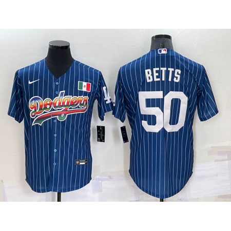 Men's Los Angeles Dodgers #50 Mookie Betts Navy Mexico Rainbow Cool Base Stitched Baseball Jersey