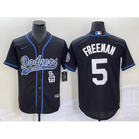 Men's Los Angeles Dodgers #5 Freddie Freeman Black Cool Base With Patch Stitched Baseball Jersey