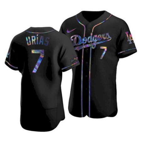 Men's Los Angeles Dodgers #7 Julio Urias 2021 Black iridescent Logo Flex Base Stitched Baseball Jersey