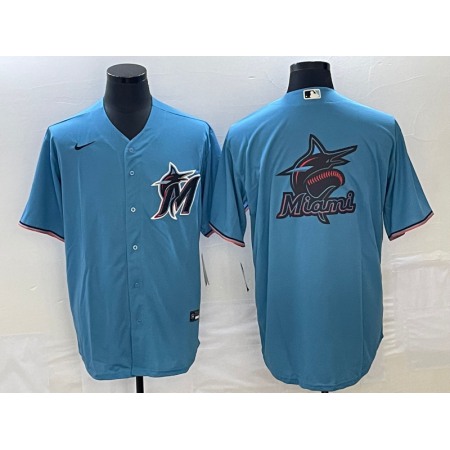 Men's Miami Marlins Blue Team Big Logo Cool Base Stitched Baseball Jersey