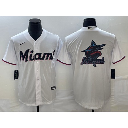 Men's Miami Marlins White Team Big Logo Cool Base Stitched Baseball Jersey