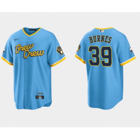 Men's Milwaukee Brewers #39 Corbin Burnes 2022 Powder Blue City Connect Cool Base Stitched Jersey