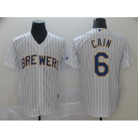 Men's Milwaukee Brewers #6 Lorenzo Cain White Cool Base Stitched MLB Jersey